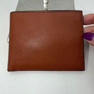 Kenneth Cole New York Mens Leather Bifold Wallet Cognac Brown 8 Card Slots